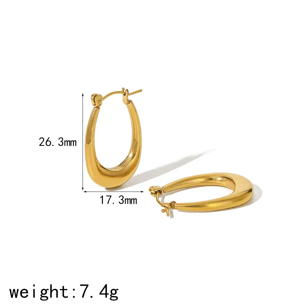 1 Pair Minimalist Commute Style U Shape Stainless Steel 18K Gold Plated Women's Hoop Earrings h5 Picture2